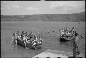 New Zealanders at Divisional HQ picnic boating on Lake Albano near Rome, Italy, World War II - Photograph taken by George Kaye