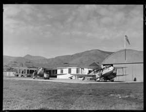 NZNAC (New Zealand National Airways Corporation) De Havilland DH89 Rapide 'Tareke' airplane and another Rapide airplane, Nelson