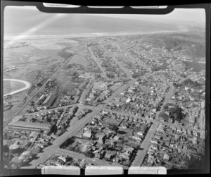 Greymouth, including housing and streets, looking toward the sea