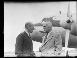 Colonel C W Salmon (left) and Vickers Armstrong Aircraft Section Manager Mr B W A Dickson, at Whenuapai Airbase, Auckland