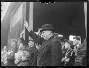 The Honourable F Jones, in crowd, at opening of British Commonwealth Pacific Airlines