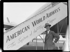 Mr Raymond Watkins, next to aircraft PAWA (Pan America World Airways) Clipper
