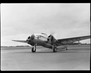 Aircraft ZK-AIQ Lockheed 18-56 Lodestar 'Kotuku', ready for taxiing at Harewood Aerodrome (Christchurch International Airport)