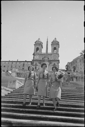 Tuis from the NZ Forces Club in Rome coming down the steps leading to Trinita di Monti church - Photograph taken by George Kaye