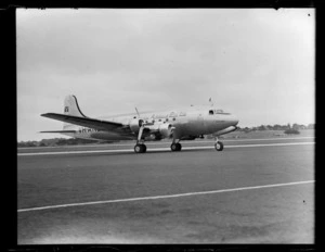 Douglas DC-4 Skymaster aeroplane 'Tatana', VH-ANA, chartered by British Commonwealth Pacific Airlines at Whenuapai Airport, Auckland