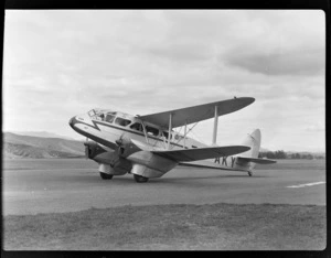 Aircraft ZK-AKY de Havilland D.H.89B Dragon Rapide 'Tui', taxiing along runway at Omaka Airport, Blenheim, Marlborough district