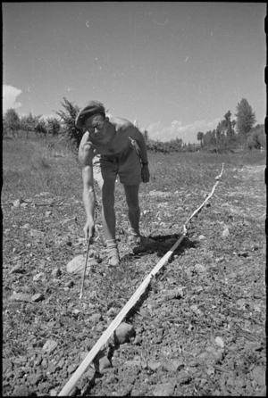 M W Glue probes ground for mines during the advance to Florence, Italy, in World War II - Photograph taken by George Kaye