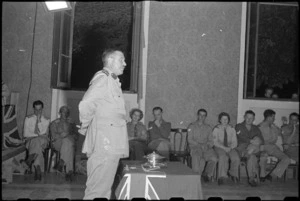 Colonel D Pottinger replying to his presentation at Molfetta, Italy, prior to his departure for New Zealand - Photograph taken by George Bull