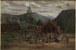 Huddleston, Francis Fortescue Croft, 1844?-1922 :Major Kemp's meeting house, Ranana Pa, Wanganui. [1892 or 1895].