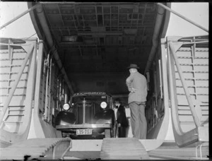 J B O'Loghlen and Company Limited truck, on arrival in a Bristol Freighter aircraft, Whenuapai, Auckland