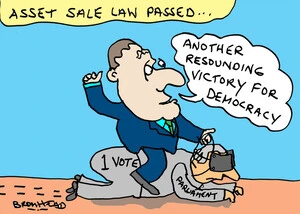 Bromhead, Peter, 1933-:Asset sale law passed... "Another resounding victory for democracy." 27 June 2012