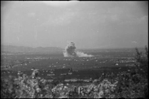 German demolition exploding to the west of Florence, Italy, during World War II - Photograph taken by George Kaye