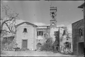 Front view of San Michele church, Italy, where D Company of 24 NZ Battalion resisted German Panzer Grenadiers in World War II - Photograph taken by George Kaye