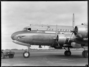 Pan American World Airways Clipper Monsoon, at an unidentified location, probably Whenuapai Airport, Auckland
