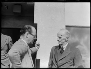 Willard Whitney Straight, managing director of British Overseas Airways Corporation, with Mr Bolt, at an unidentified location