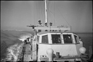 Lieutenant Commander McCarthy on the bridge of a naval motor launch on patrol in the Adriatic in World War - Photograph taken by George Bull