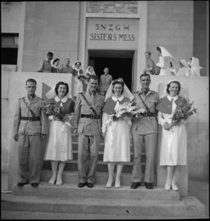 Wedding at 3 NZ General Hospital, Bari, Italy, between Lt J W G Wilson and Sister D J H Hards, World War II - Photograph taken by M D Elias
