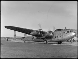 RAF (Royal Air Force) aircraft, Avro YorkC.1 MW101, used for transportation for Lord Montgomery and his officials, tours of Australia and New Zealand, at Whenuapai Air Base, Auckland
