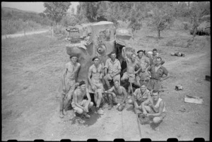 New Zealand Division tank recovery crew alongside recaptured NZ Sherman tank near Florence, Italy, World War II - Photograph taken by George Kaye