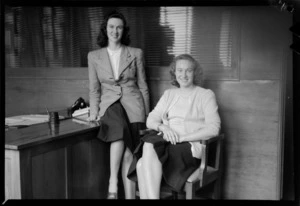 Whites Aviation staff members Miss Foote and Miss D Douglas, in offices of Whites Aviation Ltd