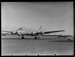 Aircrafts Douglas DC-4 Clipper Racer, PAWA (Pan America World Airways) and Boeing B-17 Flying Fortress, unidentified location