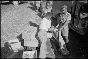 Tinned food issued for a unit at 2 New Zealand Division supply point near Ancona, Italy, World War II - Photograph taken by George Kaye