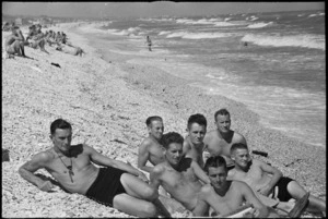 Group of World War II New Zealand soldiers on the beach near Ancona, Italy, World War II - Photograph taken by George Kaye