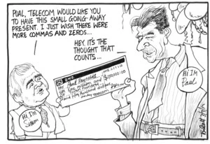 Scott, Thomas, 1947- :"Pual, Telecom would like you to have this small going-away present. I just wish there were more commas and zeros..." 3 July 2012