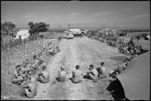 New Zealand soldiers at Rest Camp, near Ancona, wait for a meal, Italy, World War II - Photograph taken by George Kaye