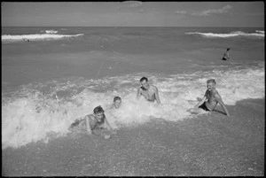 World War II New Zealand soldiers swim in the Adriatic Sea near Ancona, Italy, World War II - Photograph taken by George Kaye