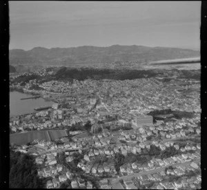 View east over Wellington City and the suburbs of Kelburn with Victoria University and Upland Road to Te Aro and Mount Victoria beyond