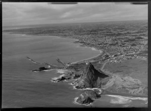 Port of New Plymouth, including Puritutu Rock, coastline and housing
