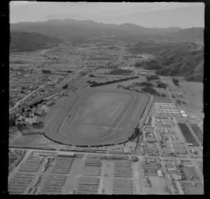 Trentham Racecourse and the suburb of Trentham looking north to Upper Hutt City and the Tararua Ranges beyond, Wellington Region