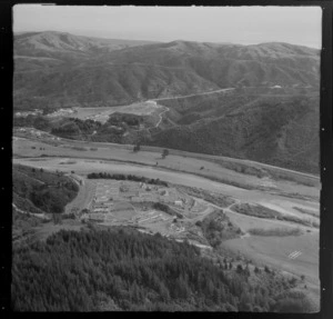 Silverstream Hospital and the Hutt River with Haywards Electrical Substation and Haywards Hill beyond, Upper Hutt Valley, Wellington Region