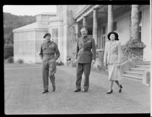 Viscount Bernard Law Montgomery, Sir Bernard Cyril Freyberg and Lady Barbara Freyberg at Government House Wellington