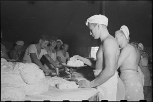 Weighing dough at 2 New Zealand Field Bakery in Italy in World War II - Photograph taken by George Kaye