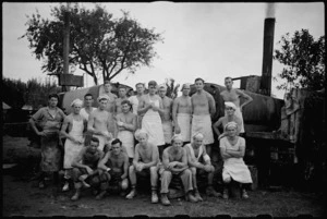 Group of bakers at the 2 New Zealand Field Bakery in Italy, World War II - Photograph taken by George Kaye