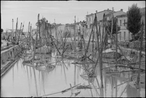 Italian fishing craft sunk by German troops in the port of Fano, Italy, World War II - Photograph taken by George Kaye