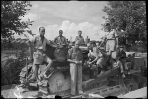 Group of New Zealanders on a bulldozer near Riccione, Italy, World War II - Photograph taken by George Kaye
