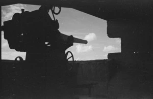 Looking out from gun position of an enemy's 'Gelati House' on Italian Coast near Riccione, in World War II - Photograph taken by George Kaye