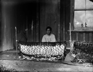 Pringle, Thomas, 1858-1931 :Weaving korowai