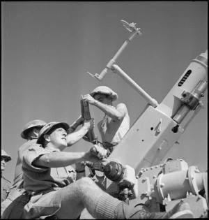 Close up of sighting an anti aircraft gun in Egypt during World War II - Photograph taken by M D Elias