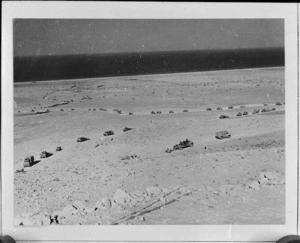 View from top of the Halfaya Pass, Egypt, showing 8th Army transport convoy below, World War II - Photograph taken by H Paton