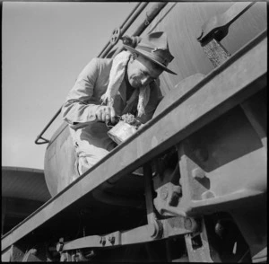 E H Furness, New Zealand Railway Operating Company, oiling up in the Western Desert, World War II