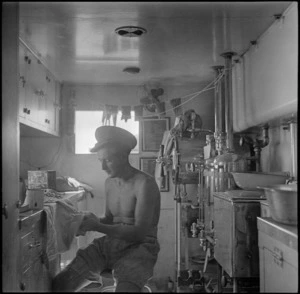 Sterilising plant in the mobile surgery of NZ medical dressing station on the Alamein front, Egypt, World War II