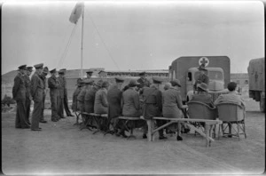 Hand over of two donated ambulances at 23 New Zealand Field Ambulance in Maadi Camp, Egypt, World War II - Photograph taken by W Timmins