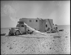 Main dressing station of a New Zealand medical unit in the field on Alamein front, Egypt, World War II - Photograph taken by H Paton