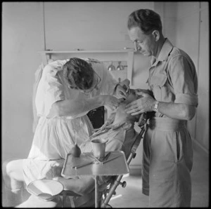 Patient receiving dental tratment at the New Zealand Convalescent Depot at Kfar Vitkin, Palestine, World War II - Photograph taken by H Paton
