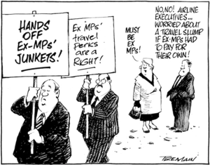 "Must be ex MPs!" "No, No! Airline executives ... worried about a travel slump if ex-MPs had to pay for their own!" 18 August 2009