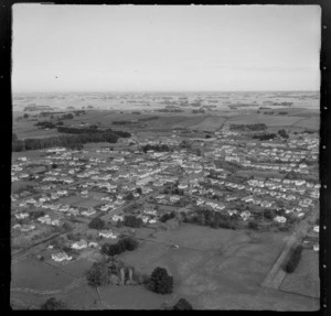 View over the farming town of Eltham with farmland beyond, Taranaki Region